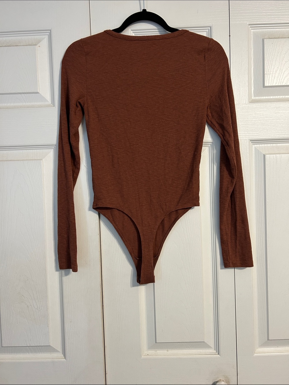 aerie Small Ribbed Long Sleeve Bodysuit Rust Chocolte Brown Long Sleeve Hook - Picture 5 of 7